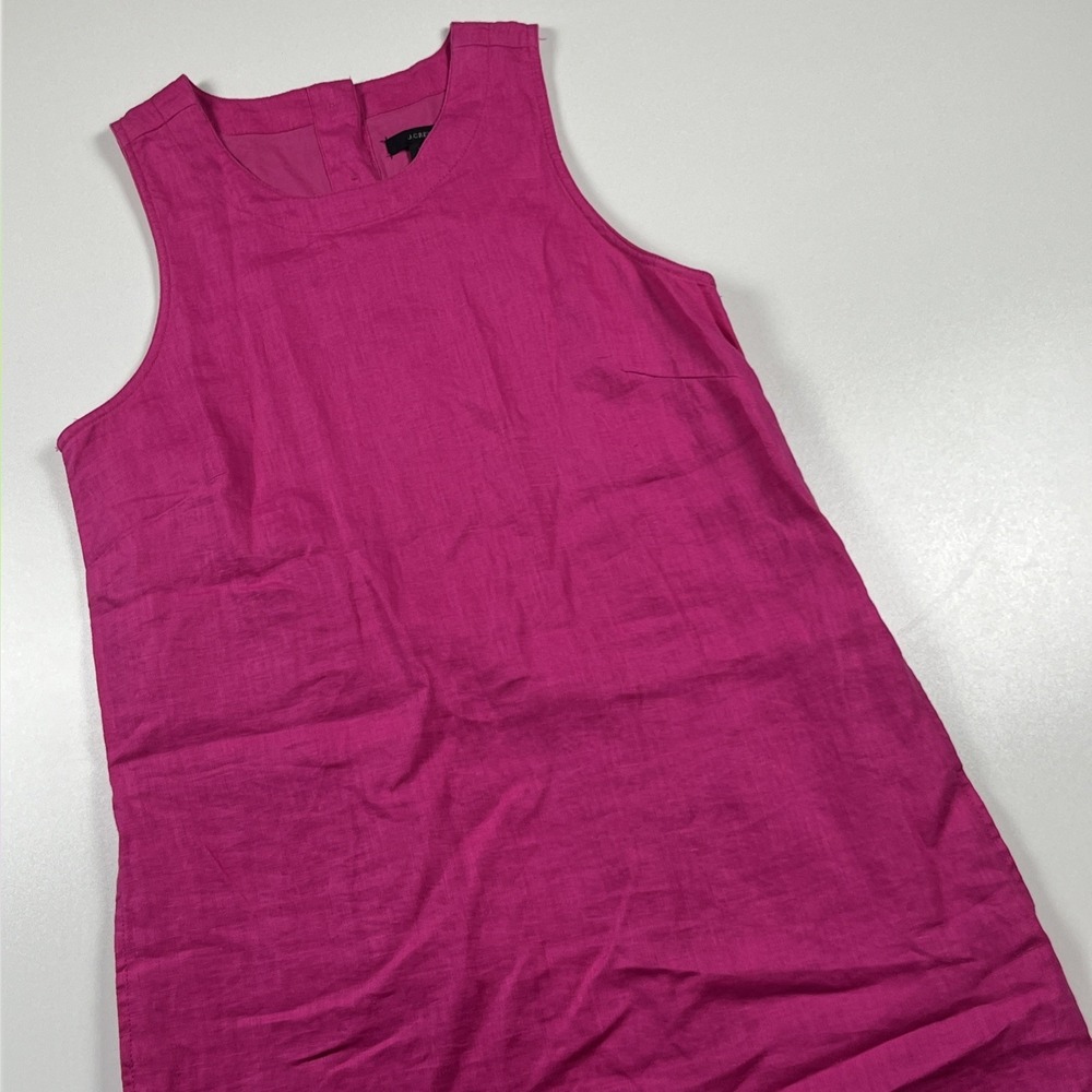 J. Crew 100% Linen Shift Dress Size XS Hot Pink Button Back Lined Vacation Mini